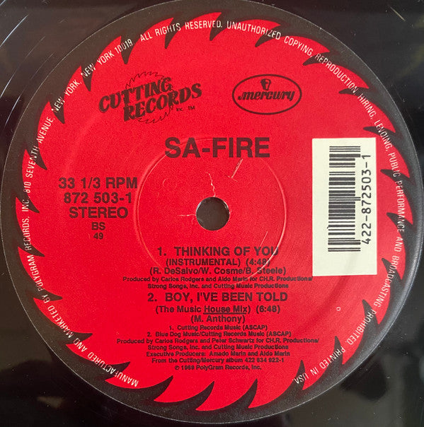 Safire : Thinking Of You (12", Single, 49 )