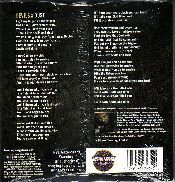 Bruce Springsteen : Devils & Dust (CD, Single, Promo, Car)