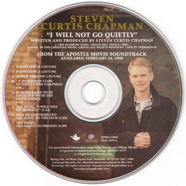 Steven Curtis Chapman : I Will Not Go Quietly (CD, Single, Promo)