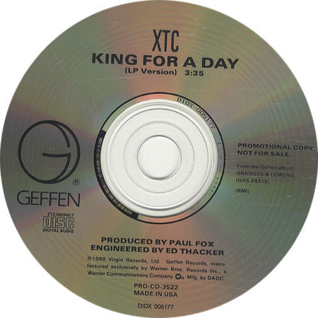 XTC : King For A Day (CD, Promo)