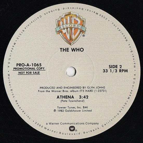 The Who : Athena (12", Single, Promo)