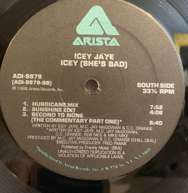 Icey Jaye : Icey (She's Bad) (12", EMW)