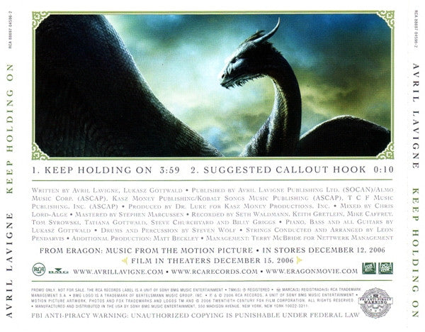 Avril Lavigne : Keep Holding On (CD, Single, Promo)