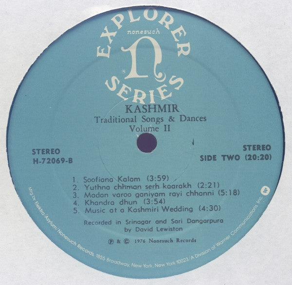 David Lewiston : Kashmir: Traditional Songs & Dances, Volume II (LP, Comp)