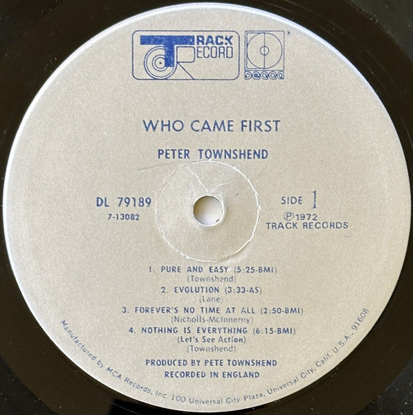 Peter Townshend* : Who Came First (LP, Album, Pin)