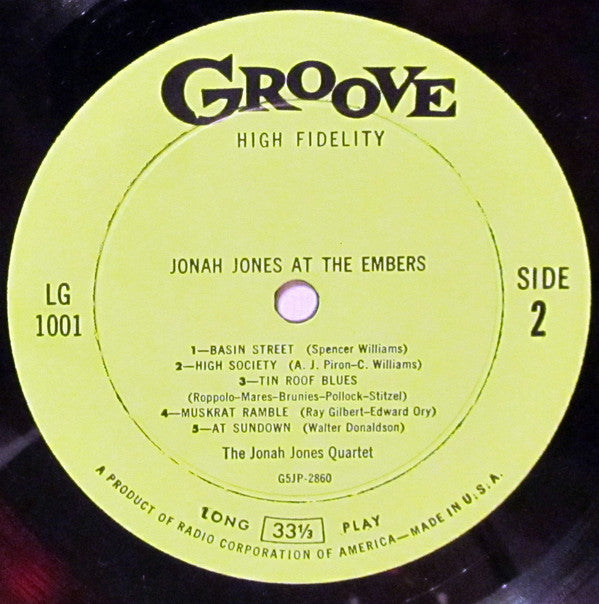 The Jonah Jones Quartet : Jonah Jones At The Embers (LP, Album, Mono)
