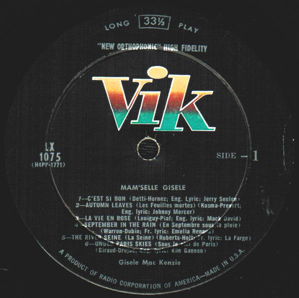 Gisele MacKenzie : Mam'selle Gisele (LP, Album, Mono)