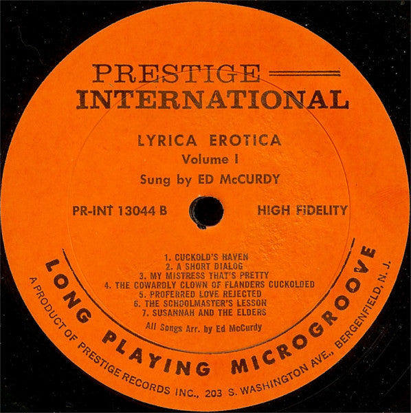 Ed McCurdy : Lyrica Erotica: Volume I (LP, Album, Mono)