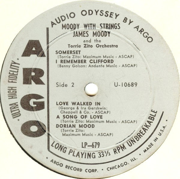 James Moody : Moody With Strings (LP, Album, Mono)