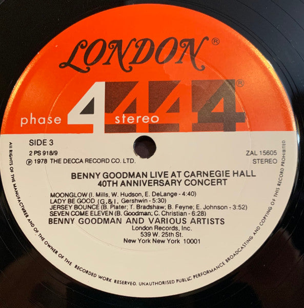 Benny Goodman : Live At Carnegie Hall 40th Anniversary Concert (2xLP, Album)