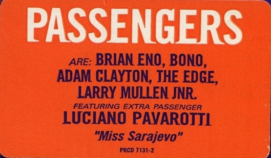Passengers : Miss Sarajevo (CD, Single, Promo)