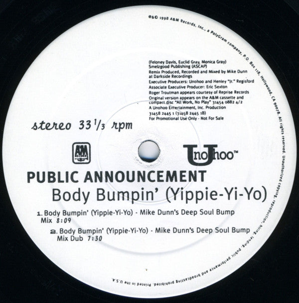 Public Announcement : Body Bumpin' (Yippie-Yi-Yo) (12", Promo)