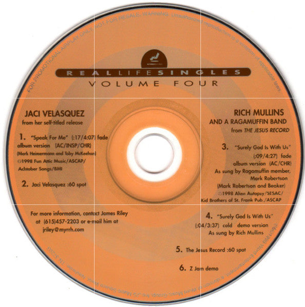 Jaci Velasquez, Rich Mullins & A Ragamuffin Band : Real Life Singles Volume 4 (CD, Single, Comp, Promo)