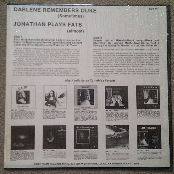 Jonathan And Darlene Edwards : Darlene Remembers Duke Jonathan Plays Fats (LP)