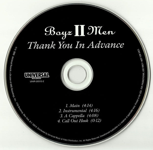 Boyz II Men : Thank You In Advance (CD, Single, Promo)