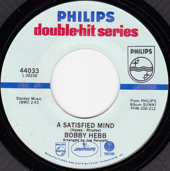 Bobby Hebb : Sunny / A Satisfied Mind (7", Single, RE)