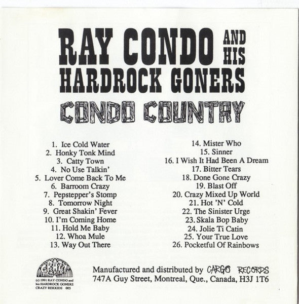 Ray Condo & His Hardrock Goners : Condo Country (CD, Album)