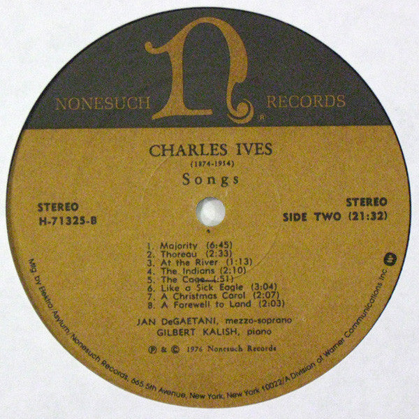 Charles Ives - Jan DeGaetani, Gilbert Kalish : Songs (LP)