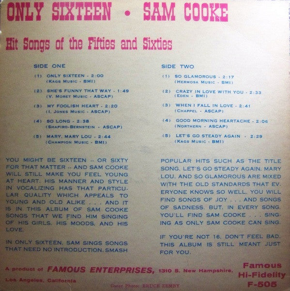 Sam Cooke : Only Sixteen - Hit Songs Of The Fifties And Sixties (LP, Comp)