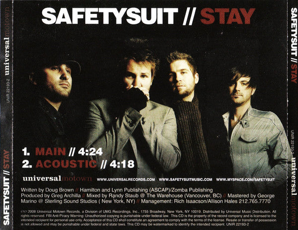 Safetysuit : Stay (CD, Single, Promo)