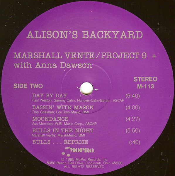 Marshall Vente / Project 9+ With Anna Dawson (2) : Alison's Backyard (LP, Album)