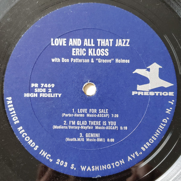 Eric Kloss With Don Patterson & Richard "Groove" Holmes : Love And All That Jazz (LP, Album, Mono)