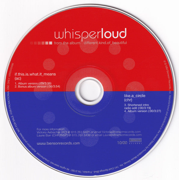 Whisper Loud : If This Is What It Means / Like A Circle (CD, Single, Promo)