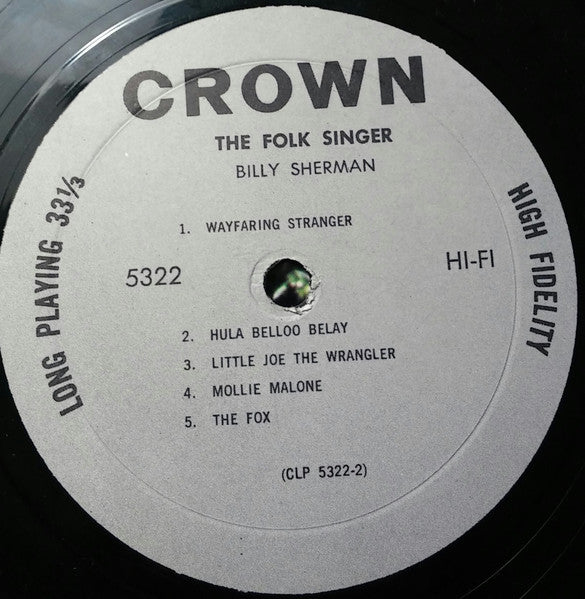 Billy Sherman (2) : The Folk Singer (LP, Mono)