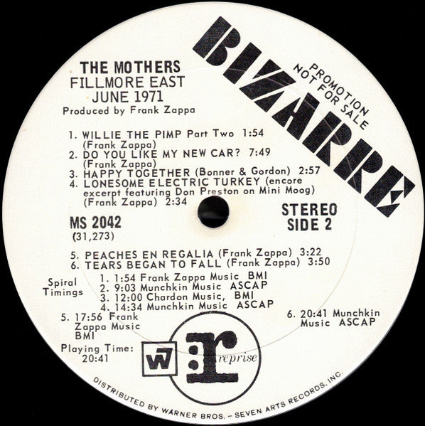 The Mothers : Fillmore East - June 1971 (LP, Album, Promo)