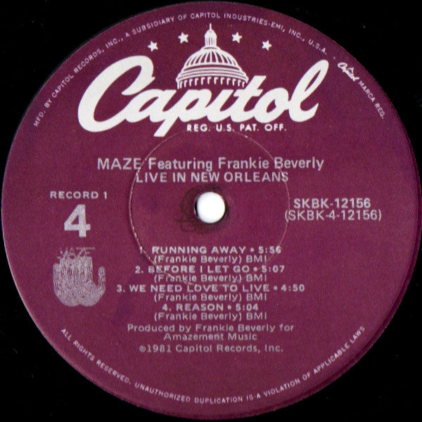Maze Featuring Frankie Beverly : Live In New Orleans (2xLP, Album, Jac)