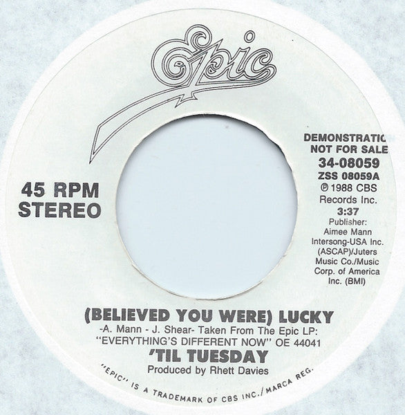 'Til Tuesday : (Believed You Were) Lucky (7", Single, Promo)
