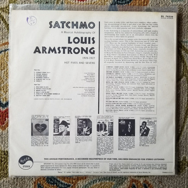 Louis Armstrong : Satchmo A Musical Autobiography Of Louis Armstrong (1926-1927) Hot Fives And Sevens (LP, Comp)