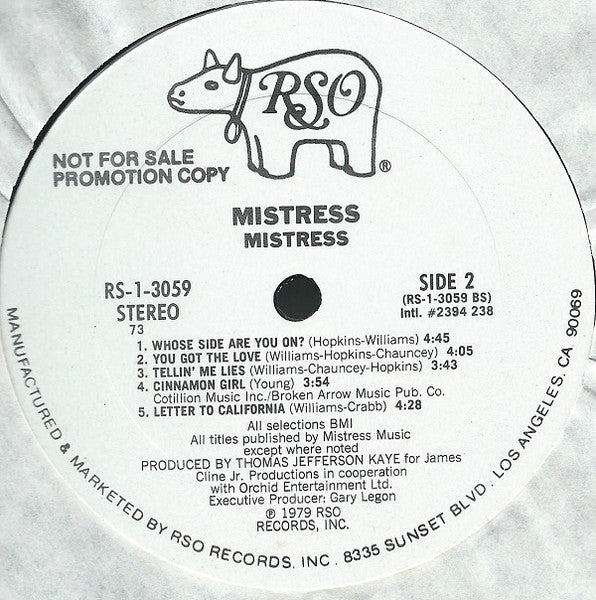 Mistress (6) : Mistress (LP, Album, Promo, 73)