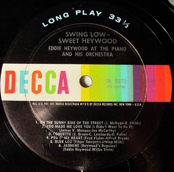 Eddie Heywood At The Piano And Eddie Heywood And His Orchestra : Swing Low-Sweet Heywood (LP, Album, Mono)