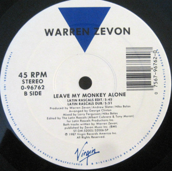 Warren Zevon : Leave My Monkey Alone (12", SP )