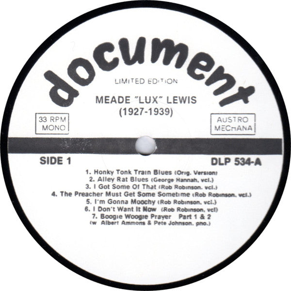 Meade "Lux" Lewis : Meade Lux Lewis (1927-1939) (LP, Comp, Mono, Ltd, RM)