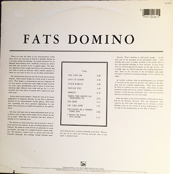 Fats Domino : Lets Play Fats Domino (LP, Album, Mono, RE)