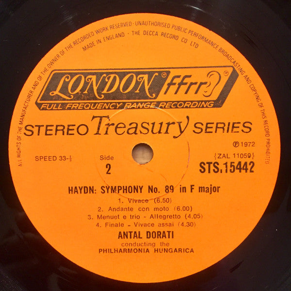 Joseph Haydn, Antal Dorati, Philharmonia Hungarica : Haydn Symphony No. 88 In G Major; Symphony No. 89 In F Major (LP)