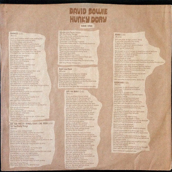 David Bowie : Hunky Dory (LP, Album, RE)