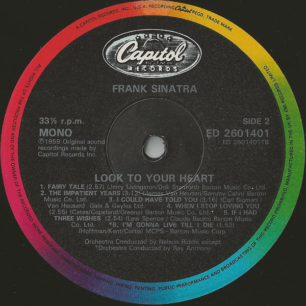 Frank Sinatra : Look To Your Heart (LP, Comp, Mono, RE, RM)