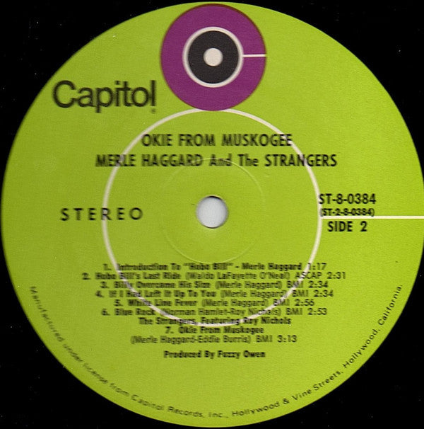 Merle Haggard And The Strangers (5) : Okie From Muskogee (Recorded "Live" In Muskogee, Oklahoma) (LP, Album, Club)