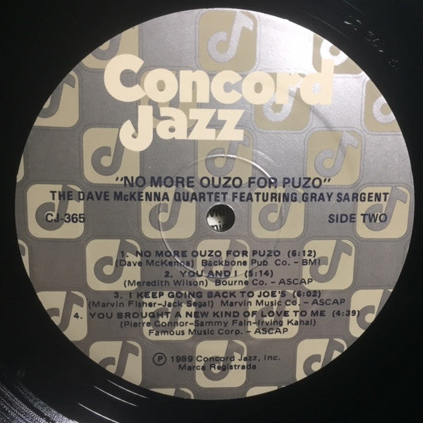 Dave McKenna Quartet Featuring Gray Sargent : No More Ouzo For Puzo (LP, Album)