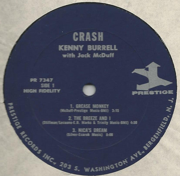 Kenny Burrell With The Brother Jack McDuff Quartet : Crash! (LP, Album, Mono)