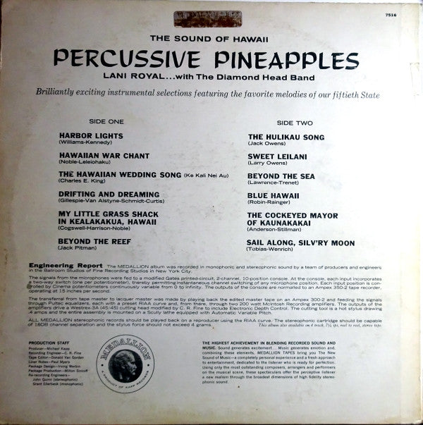 Lani Royal With The Diamond Head Band : The Sound Of Hawaii Percussive Pineapples (LP)