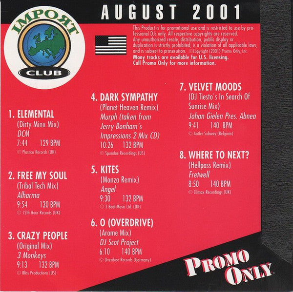 Various : Promo Only Import Club: August 2001 (CD, Comp, Promo)