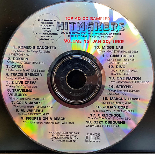 Various : Hitmakers Top 40 CD Sampler Volume 15 Jan 20, 1989 (CD, Promo, Smplr)