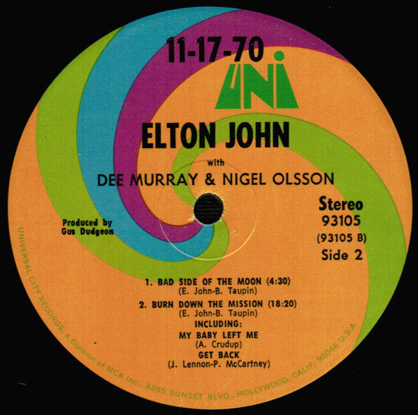 Elton John With Dee Murray And Nigel Olsson : 11-17-70 (LP, Album, Glo)