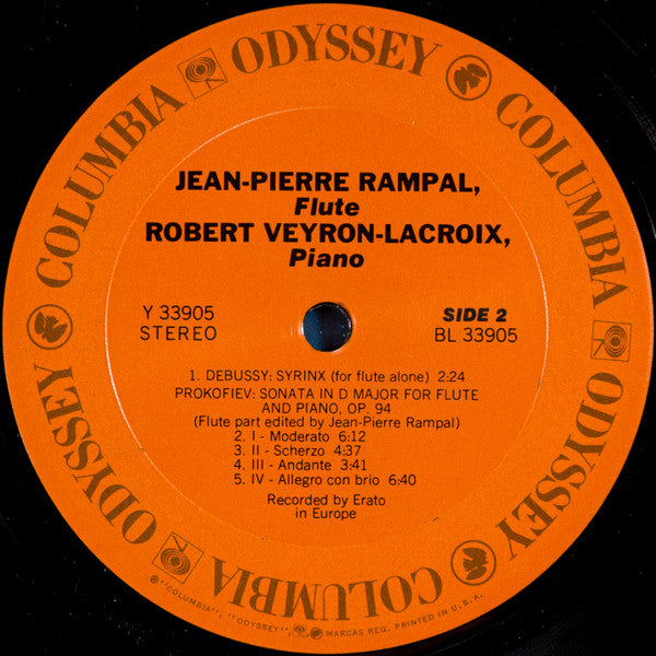 Jean-Pierre Rampal, Robert Veyron-Lacroix - Claude Debussy / Sergei Prokofiev / Béla Bartók / Francis Poulenc : Syrinx / Sonata In D Major For Flute And Piano / Hungarian Peasant Suite / Sonata For Flute And Piano (LP, Album, RE)