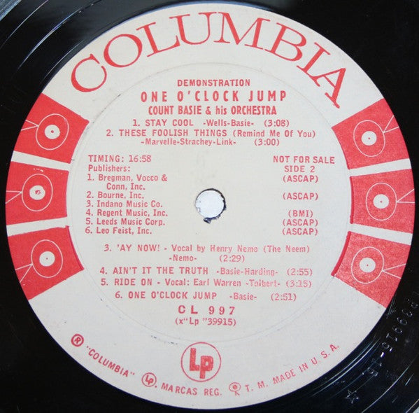 Count Basie Orchestra : One O'Clock Jump (LP, Album, Promo)
