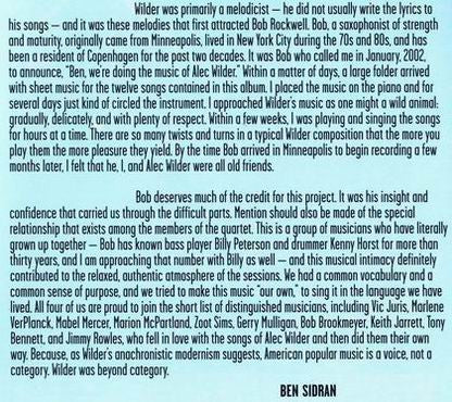 Ben Sidran / Bob Rockwell Quartet : Walk Pretty - The Songs Of Alec Wilder (CD, Album)
